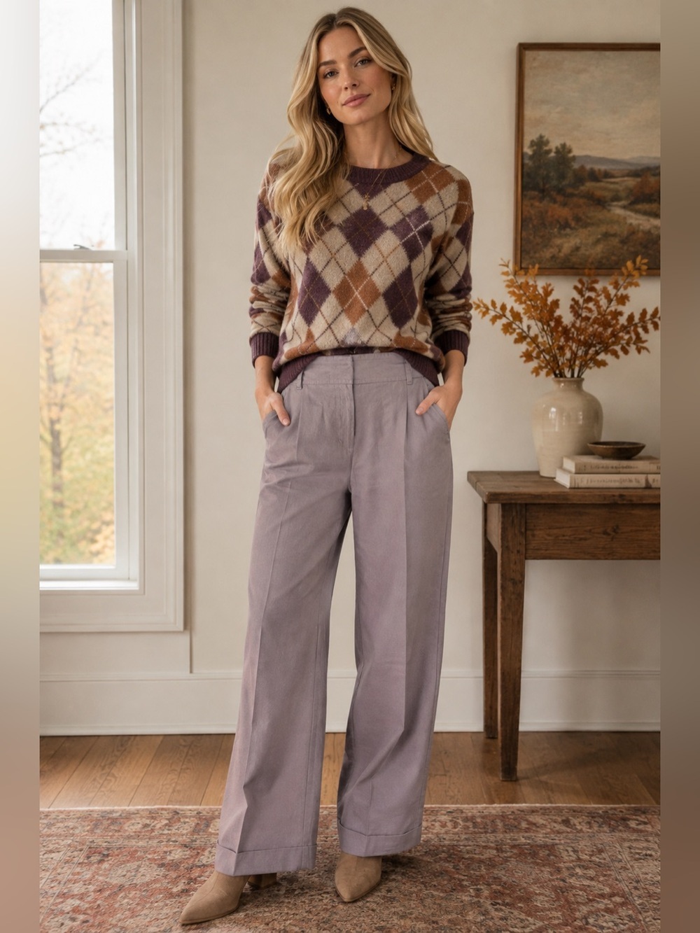 Sundance Wide Leg Cuffed Linen Blend Trouser Dress Pants Blush Purple Sz 10